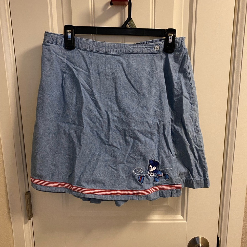 Disney Store L Skort Mickey Mouse Blue Denim Large Lg Shorts Skirt